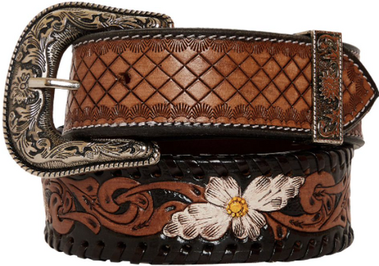 Checkered Brown Hand-Tooled Leather Belt