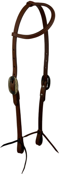 Oiled Harness Single Ear Headstall With Silver Oval Buckle