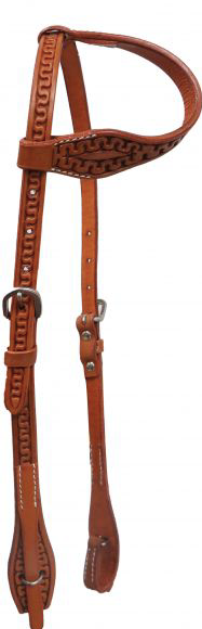 Argentina cow leather headstall with serpentine tooling and quick change bit loops