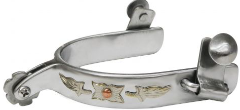 Stainless steel spur with leaf overlay