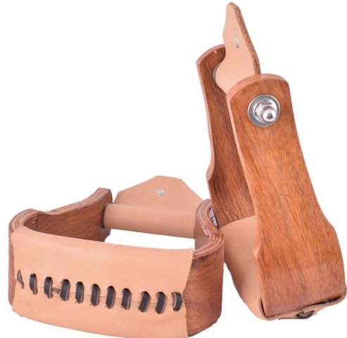 Curved Teakwood wooden stirrups with Leather tread