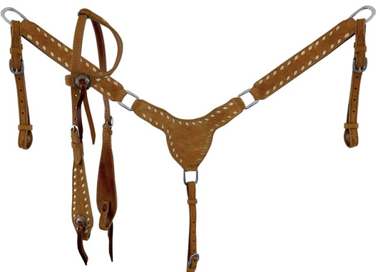Roughout Buckstitch One Ear Headstall and Breast Collar Set
