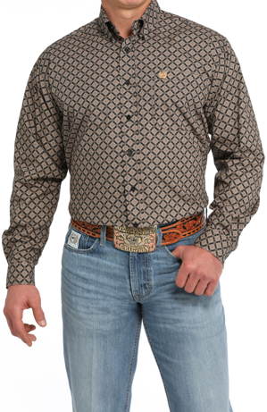 Men's Cinch Black and Tan Diamond Print Button up