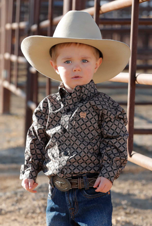 Toddler Cinch Black and Tan Diamond Print Button Up