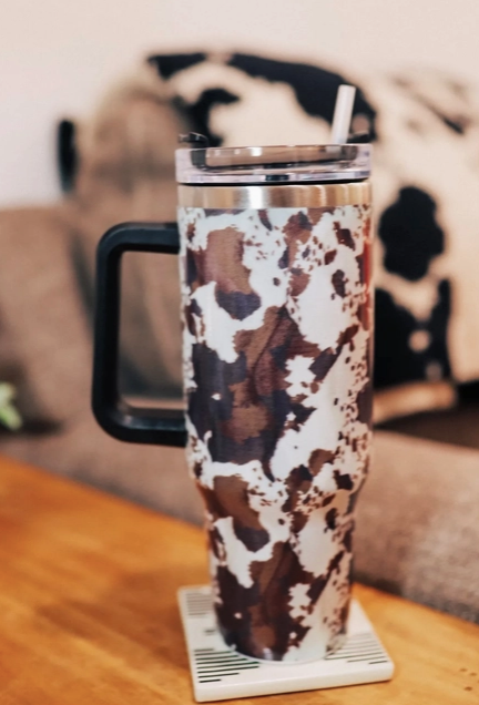 Brown Cowhide Tumbler with Handle