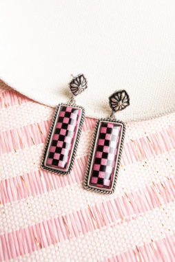 Fuchsia Cool Valley Check Bar Earrings