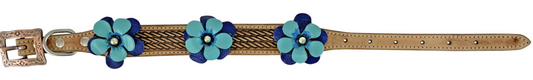 Showman Couture Genuine leather dog collar with blue 3D flower accent