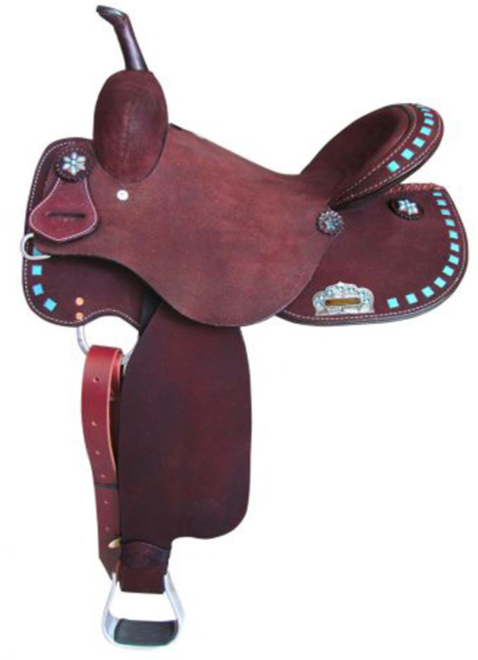 Circle S Barrel Style Saddle with Turquoise Buckstitch Trim- 15"