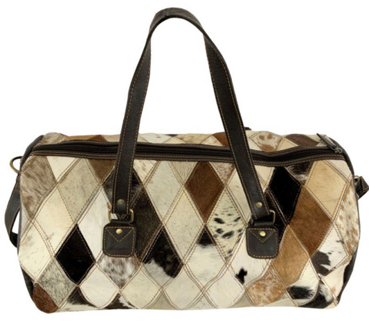 Showman Tri Color Diamond Hair on Cowhide Leather Duffle Bag