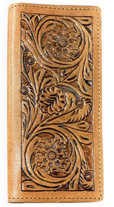 Light Brown Men's Wallet with Floral Tooling
