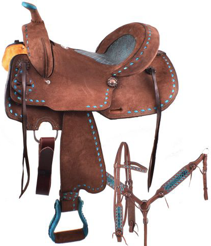 Double T Roughout Barrel Style Saddle Set-14 in.