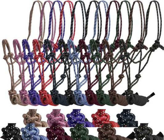 Horse size braided nylon cowboy knot rope halter with 7.5 ft lead