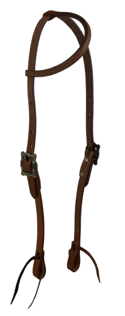 Oiled Harness Single Ear Headstall With Floral Antique Buckle
