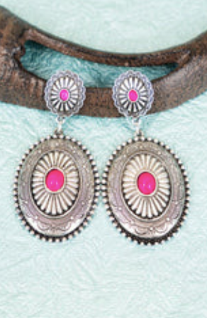 Carolee Concho Fuchsia and Silvertone Earrings