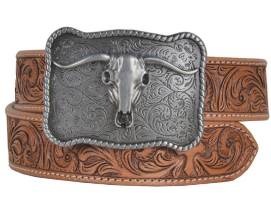 Structured Hand-Tooled Leather Belt