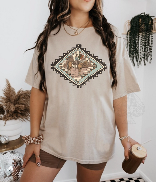 Aztec Cowgirl Scenery Western Graphic Tee
