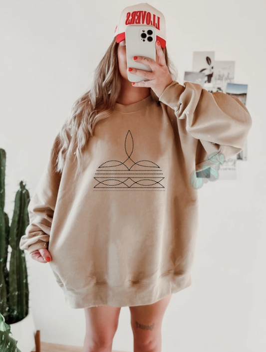 Tan - Boot Stitch Western Graphic Crewneck