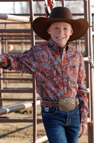 Boys Cinch Orange Paisley Button Up