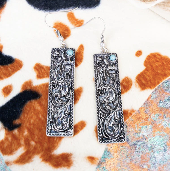 Silvertone & Turquoise Bar Earrings