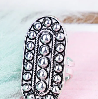 Lubbock Studded Oval Silvertone Cuff Ring