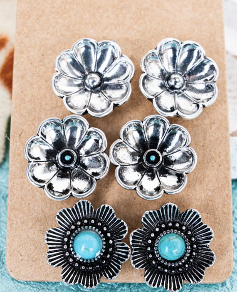 San Carlos Flower Concho Earrings 3 Set