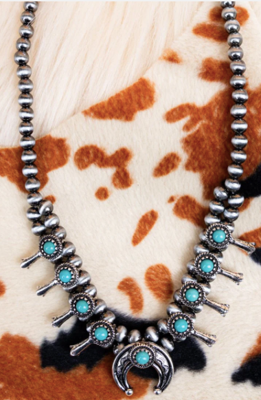 Shenandoah Turquoise Squash Blossom Silver Pearl Necklace