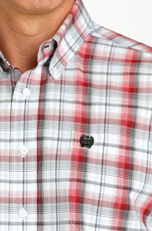 Mens Cinch Short Sleeve Button Up- Red&White Plaid