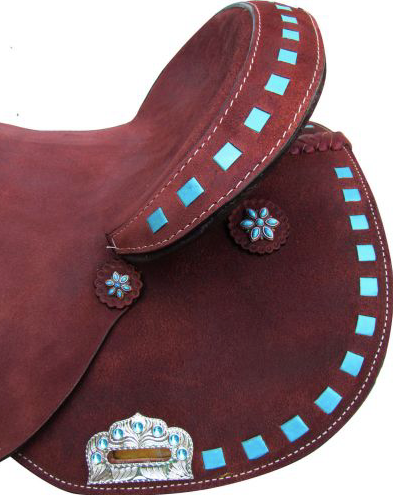Circle S Barrel Style Saddle with Turquoise Buckstitch Trim- 15"