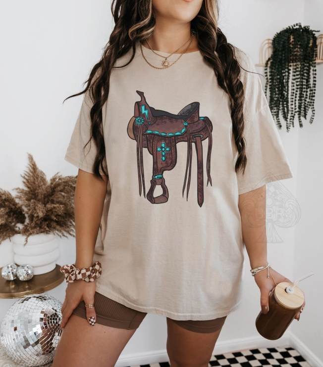 Cowgirl Saddle Western Graphic Black Tee