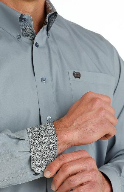 Mens Cinch  Button Up with Printed Cuffs- WATER STAINS (Small)