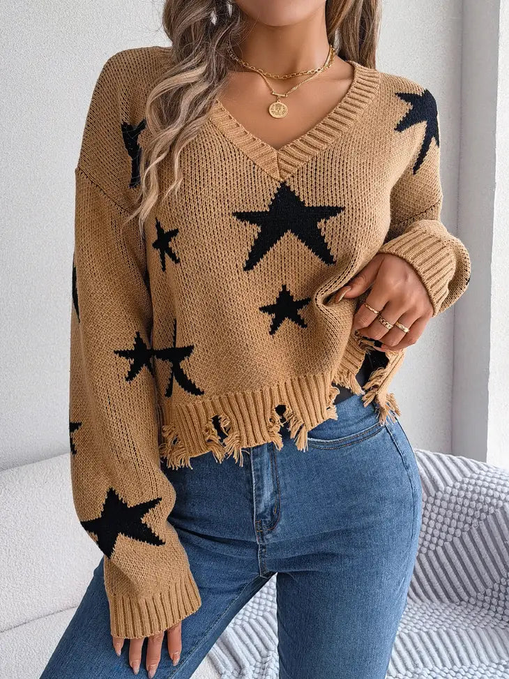 Women's V-Neck Star Sweater