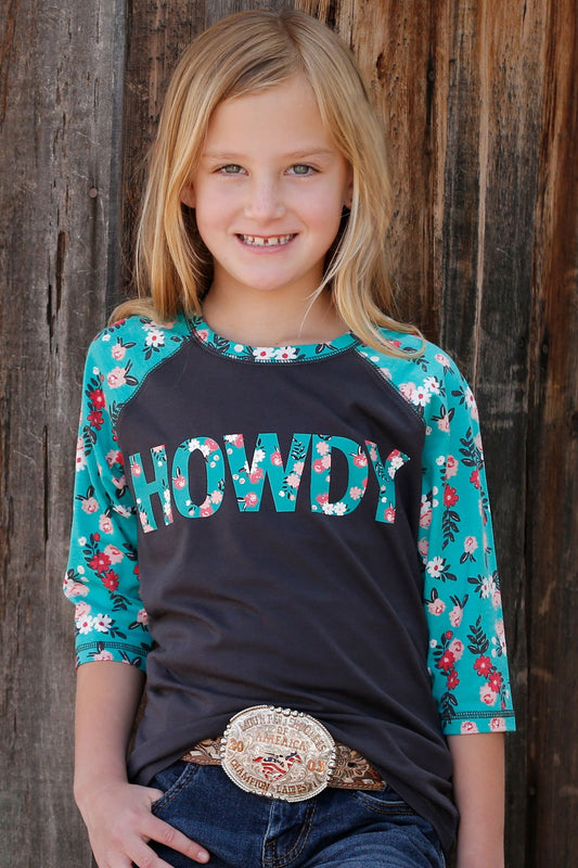 Girl's Floral Print Howdy Tee