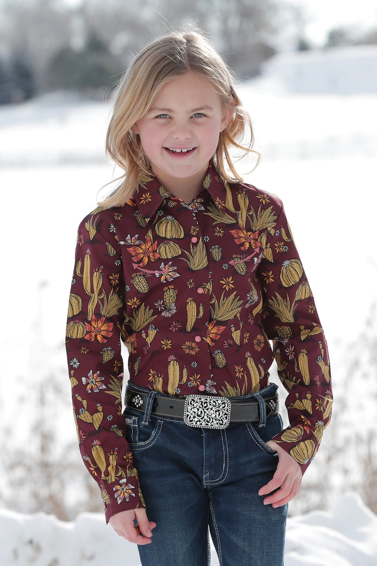 Girl's Cactus Print Western Shirt