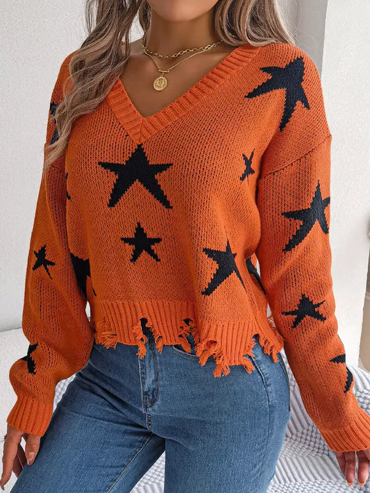 Women's V-Neck Star Sweater