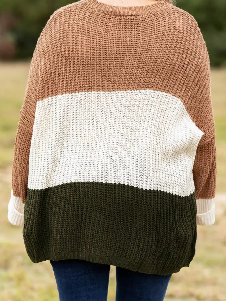 Color Block Tiered Knit Plus Size Sweater