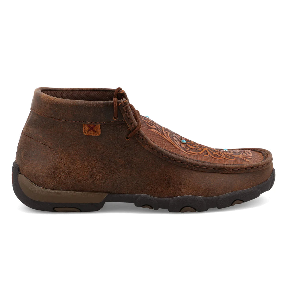 Women's Chukka Driving Moc - Brown and Tooled Flower