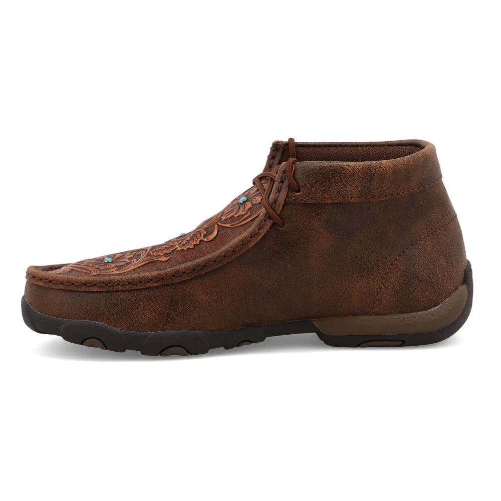 Women's Chukka Driving Moc - Brown and Tooled Flower