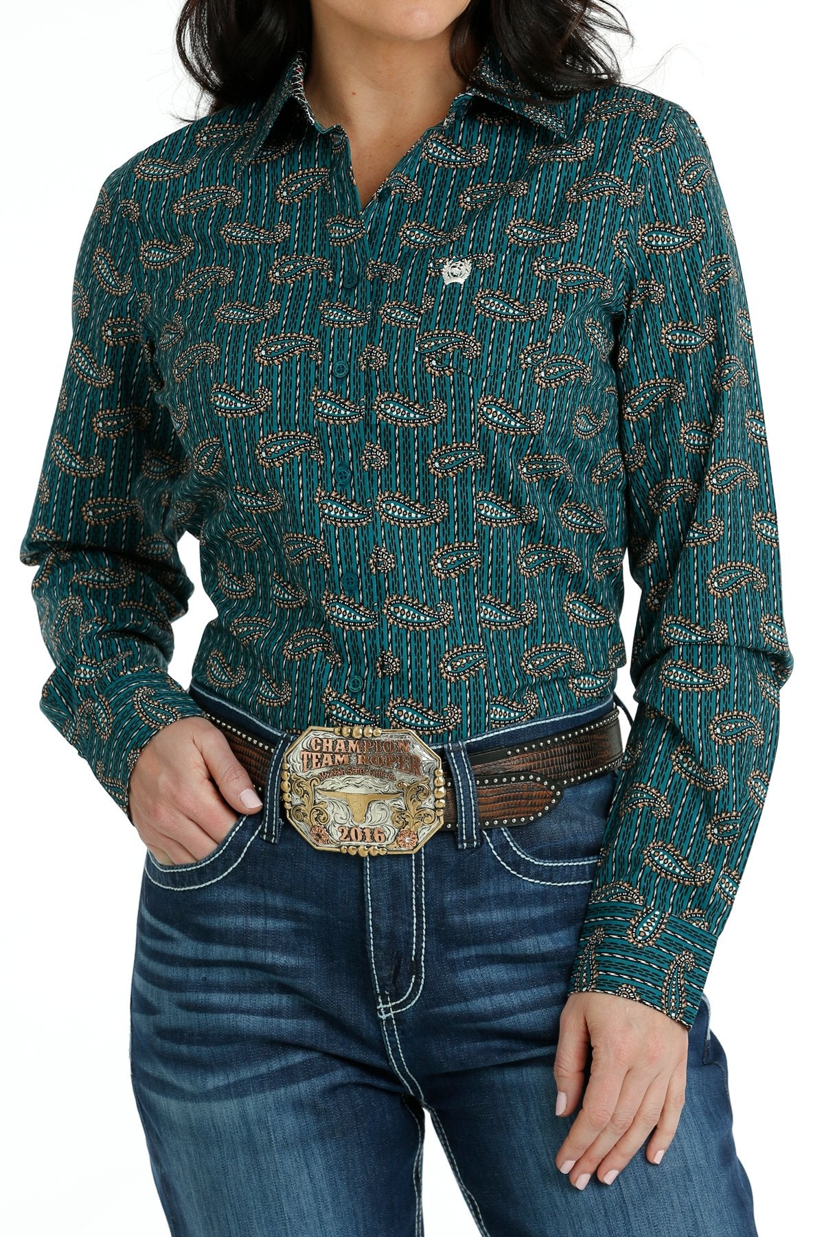 Women's Teal Button Down Western Shirt