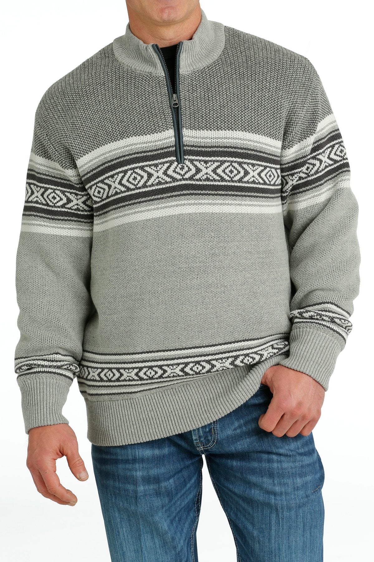 Men's 1/4 Zip Pullover Sweater - Grey