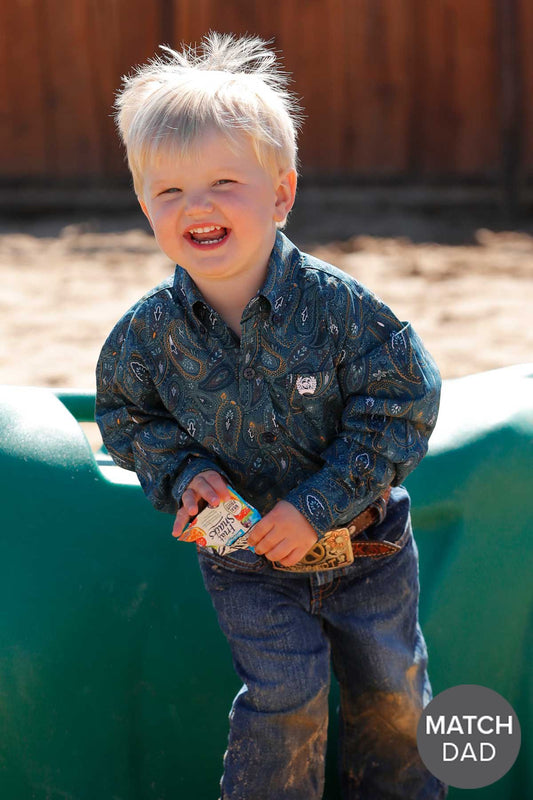 Toddler Paisley Print Button Down Western Shirt- Blue
