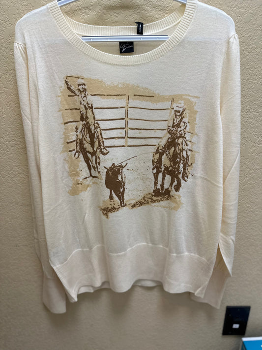Women's Cream Cowboy Scene Sweater