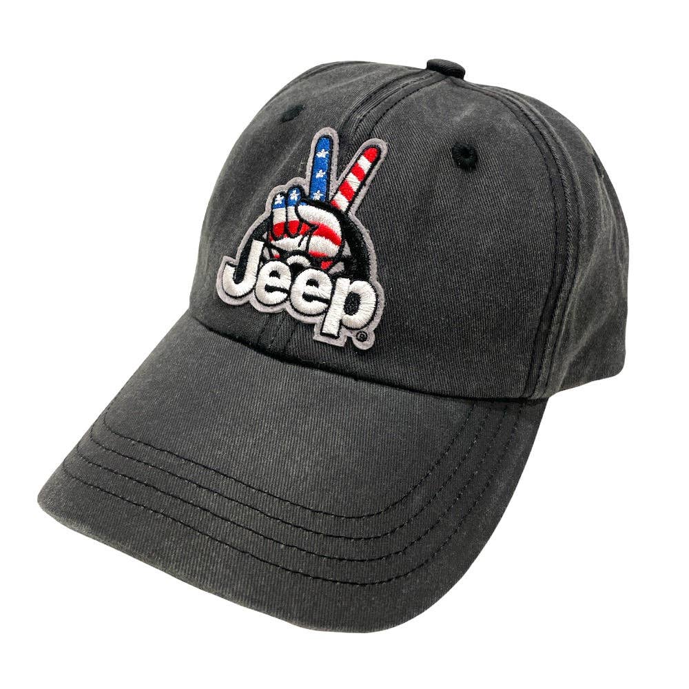 Jeep Wave USA Chino Twill Patch Hat - Washed Black