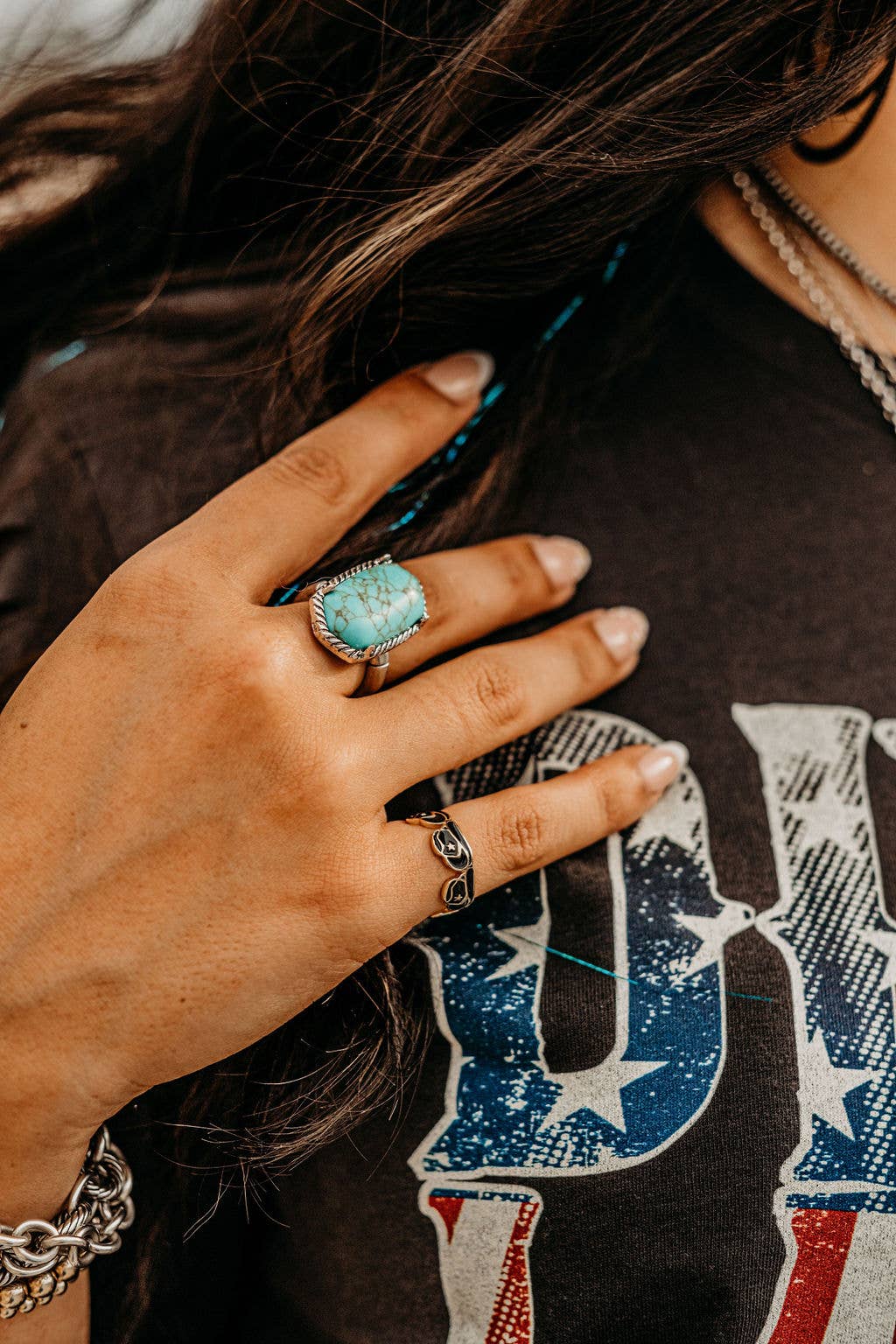 Adjustable Western Turquoise Stone Ring