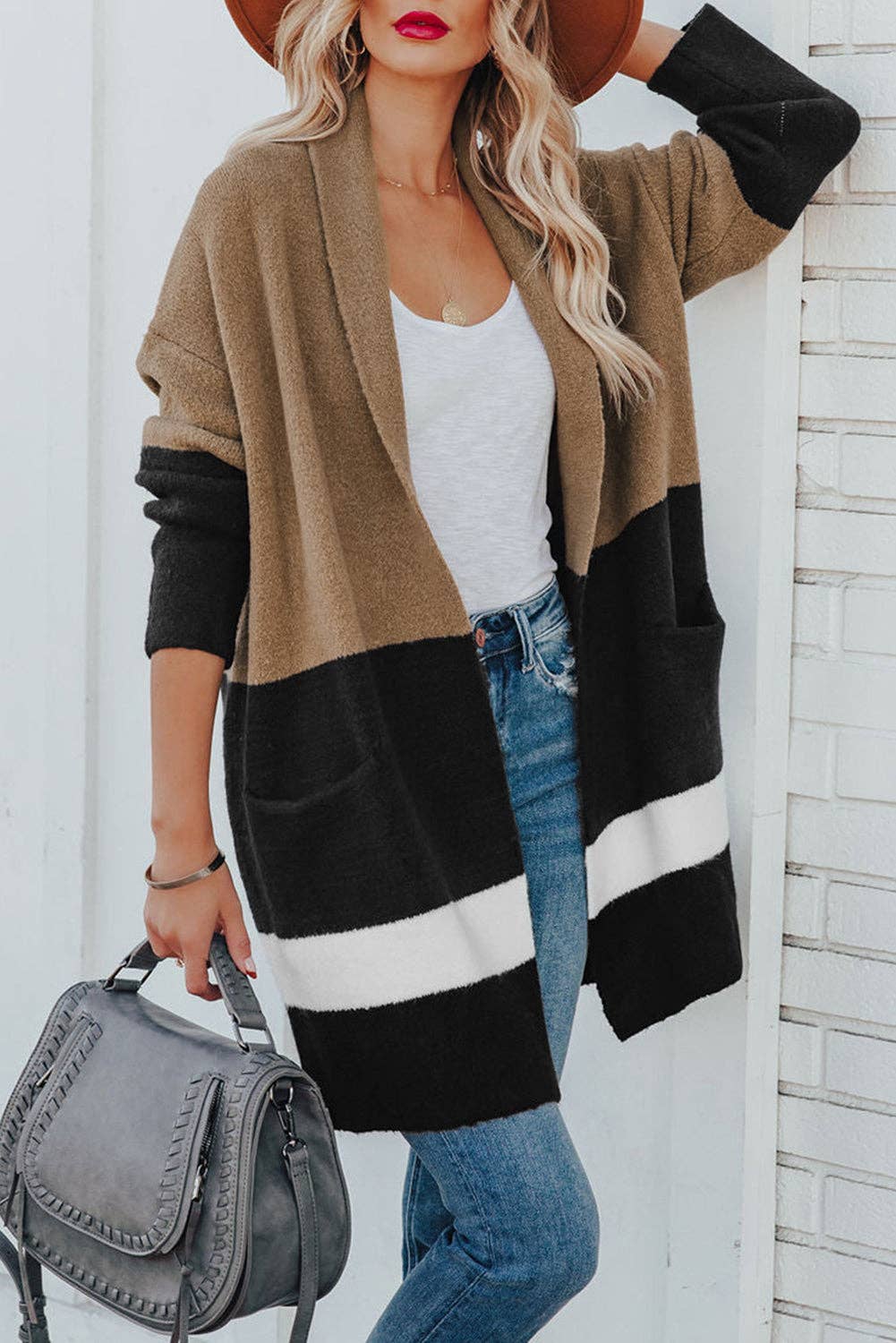 Gingerbread Latte Colorblock Pocketed Cardigan