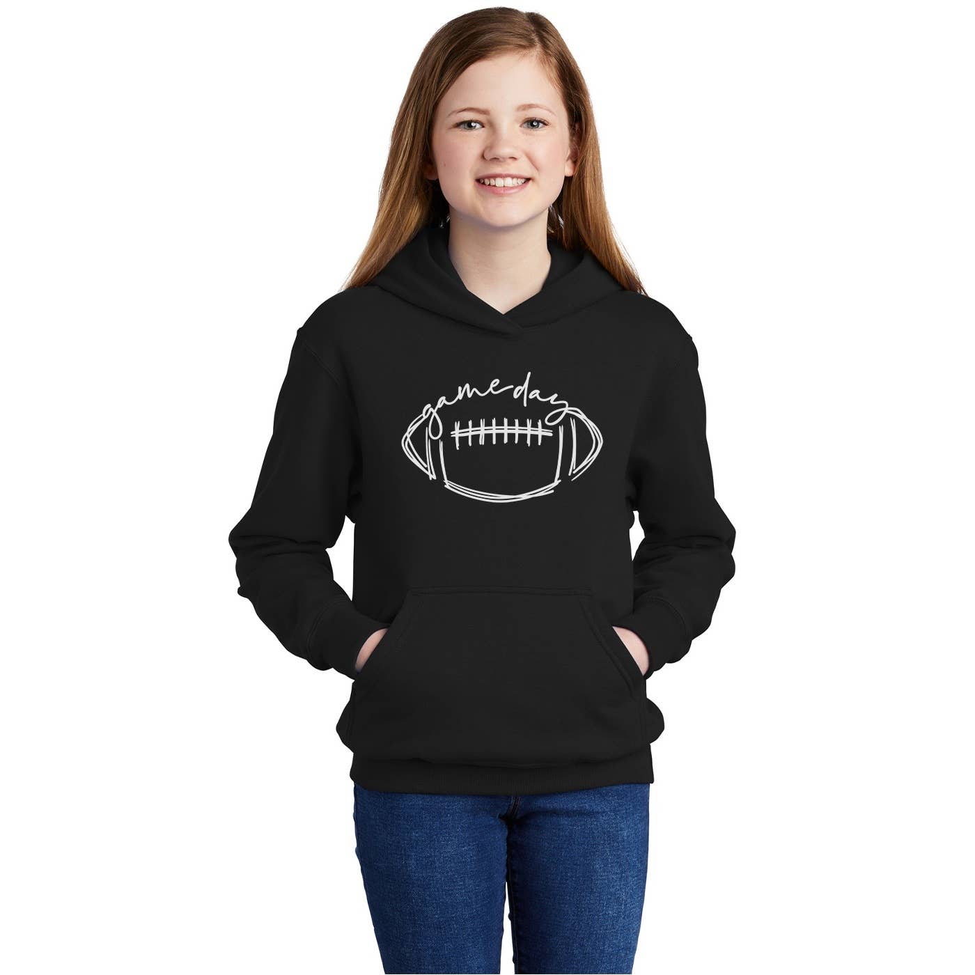 Football "Game Day" Kids Graphic Hoodie - Black