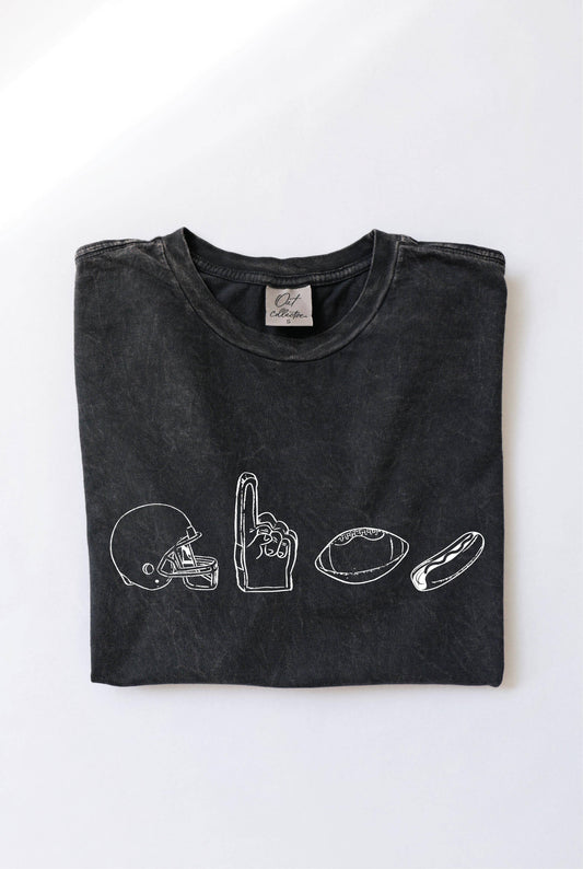 Football Mineral Washed Graphic Top - Black