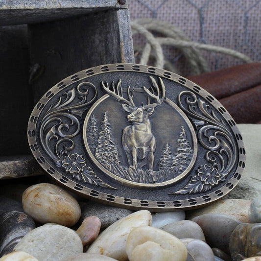 Montana Silversmiths - Heritage Outdoor Series Wild Stag Carved Belt Buckle