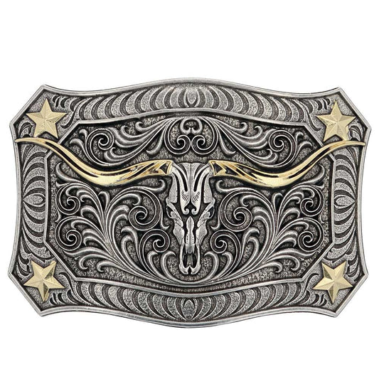 Montana Silversmiths - Longhorn Crest Filigree Attitude Belt Buckle