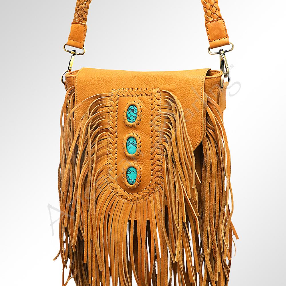 American Darling - Light Leather Fringe with Turquoise Stone