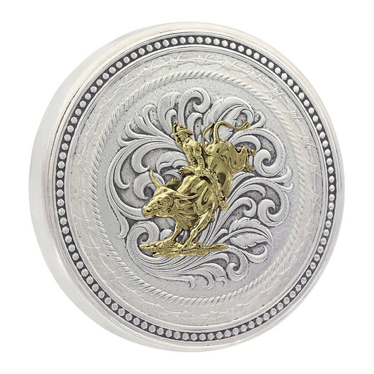 Montana Silversmiths - New Traditions Stars and Barbed Wire Snuff Lid With Bull Rider Figure